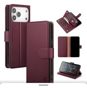 Burgundy Leather Wallet Case for IPhone 17 Pro Max Vase Wine Red